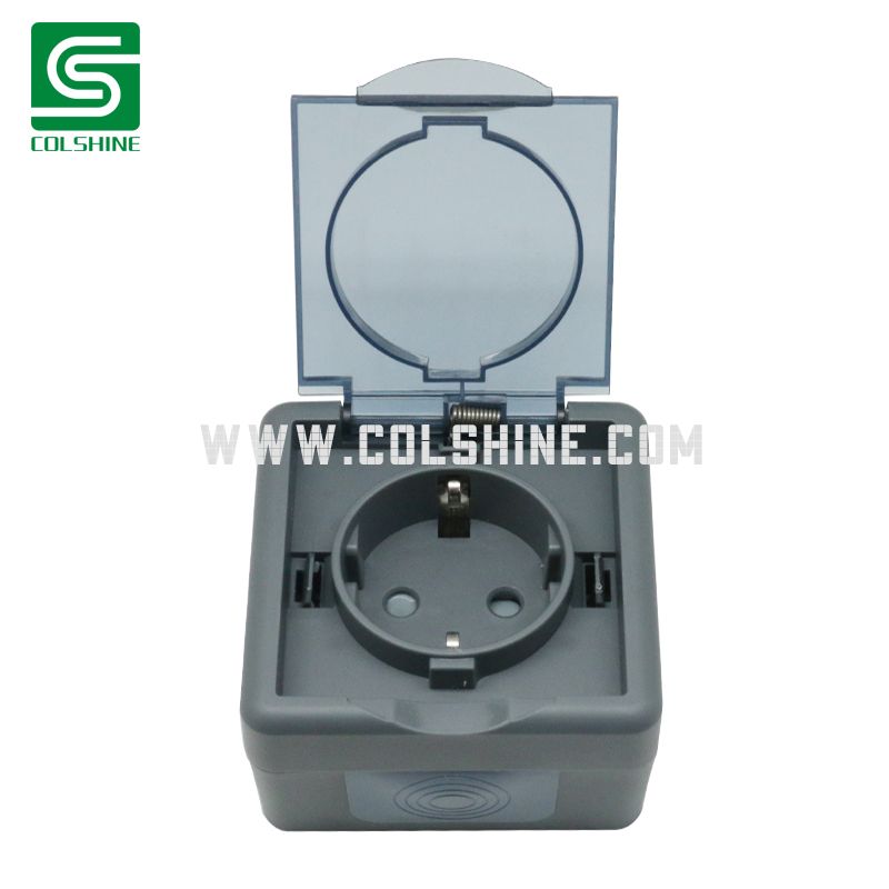 EU Standard IP54 Waterproof Weatherproof Outdoor German Schuko Surface Mounted Electrical Wall Socke